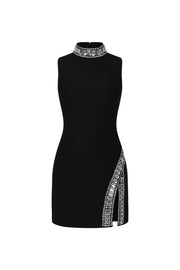 Kianala Bandage Sleeveless High Neck Diamond Slit Mini Dress